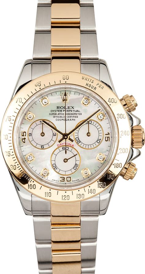 rolex daytona yellow gold leather strap mother of pearl face|Rolex daytona 116523 price.